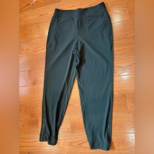 Athleta Olive Green Slim Tapered Pants | 10 Tall | Zipper Pockets & Ankle Zip